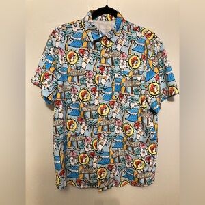 Buc-ees Hawaiian Shirt Mens Small Button Up Tropical Beaver Cup Beach Vacation